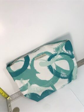 Moroccanoil Teal & White Abstract Canvas Pouch toilet bag cosmetic